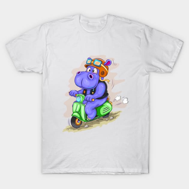 Cartoon hippo motorcyclist T-Shirt by AndreKENO